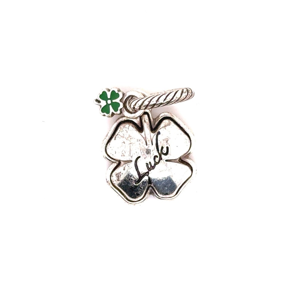 Brighton Luck Four Leaf Clover Charm Silver Tone Green Enamel Pendant
